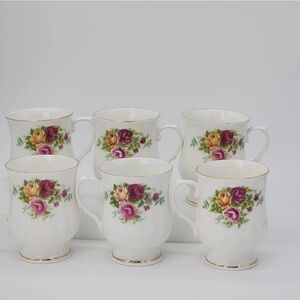 Floral Bone China Mug Set - White with Multicolor Roses